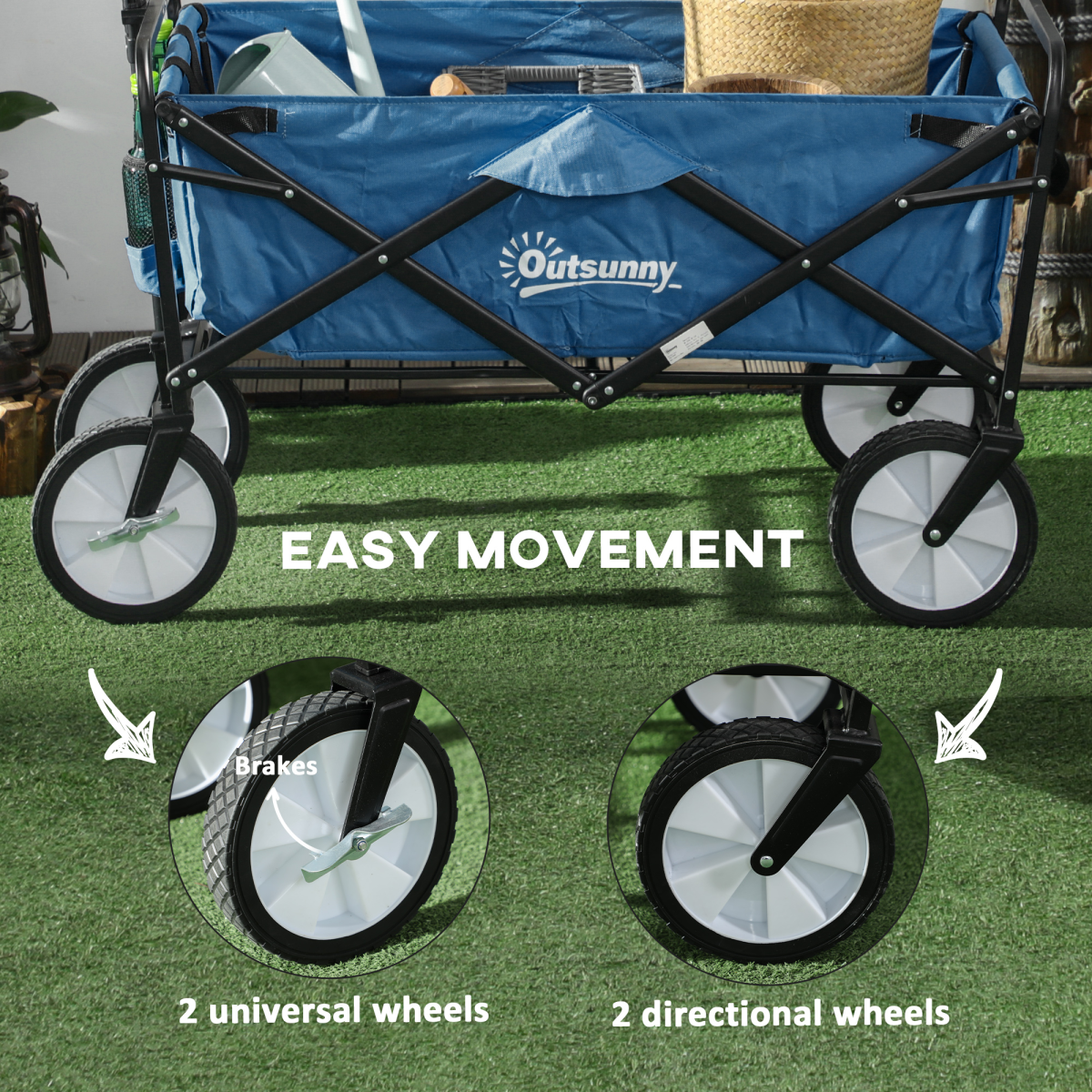 Pull Along Cart Folding Cargo Wagon Trailer Trolley For Beach Garden w/ Handle