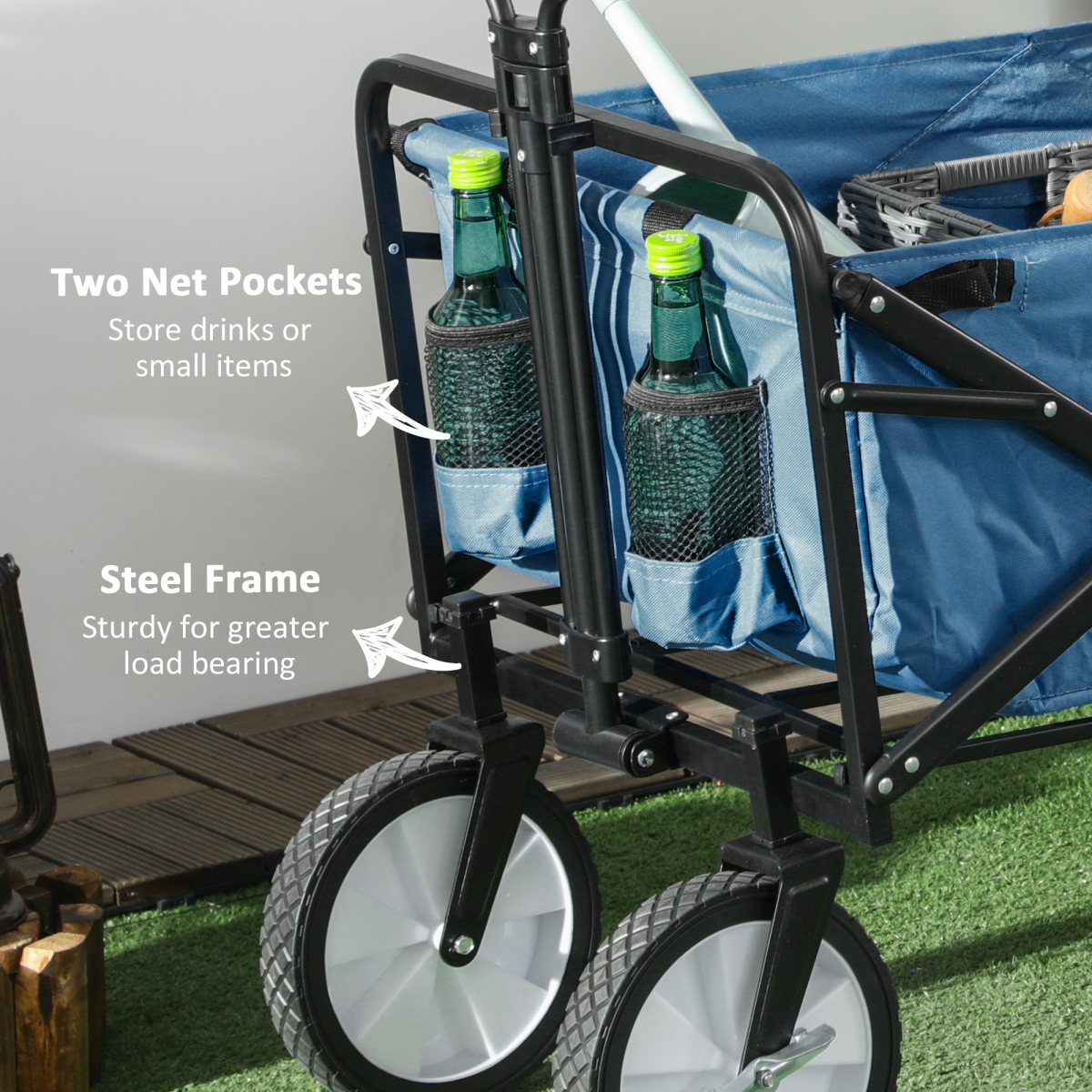 Pull Along Cart Folding Cargo Wagon Trailer Trolley For Beach Garden w/ Handle
