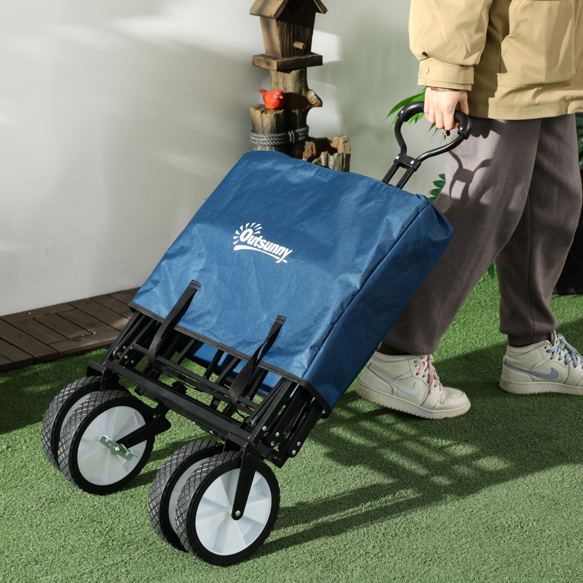 Pull Along Cart Folding Cargo Wagon Trailer Trolley For Beach Garden w/ Handle