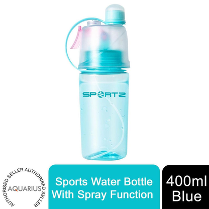Aquarius Leak Proof Sports Water Bottle with Spray Function and Carry Strap, BPA Free - 400ml (Blue)