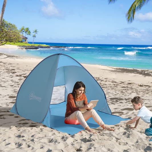 Beach Tent Instant Camping Pop up Tent Sun Shade Shelter, Blue Outsunny