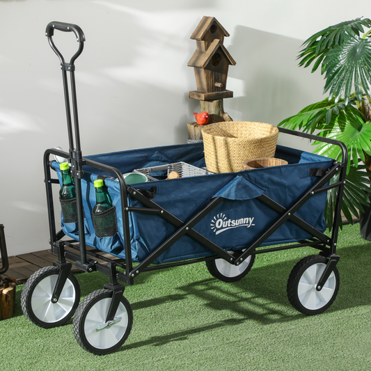 Pull Along Cart Folding Cargo Wagon Trailer Trolley For Beach Garden w/ Handle