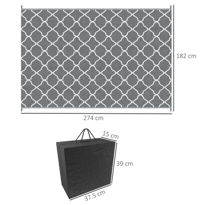 Reversible Outdoor Rug W/ Carry Bag for RV Camping Beach, 182 x 274 cm, Grey