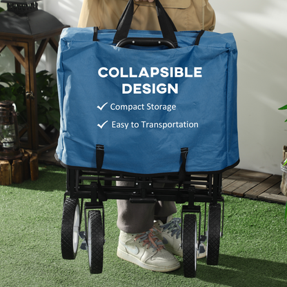 Pull Along Cart Folding Cargo Wagon Trailer Trolley For Beach Garden w/ Handle