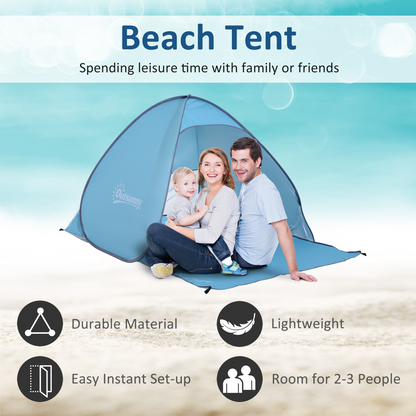 Beach Tent Instant Camping Pop up Tent Sun Shade Shelter, Blue Outsunny