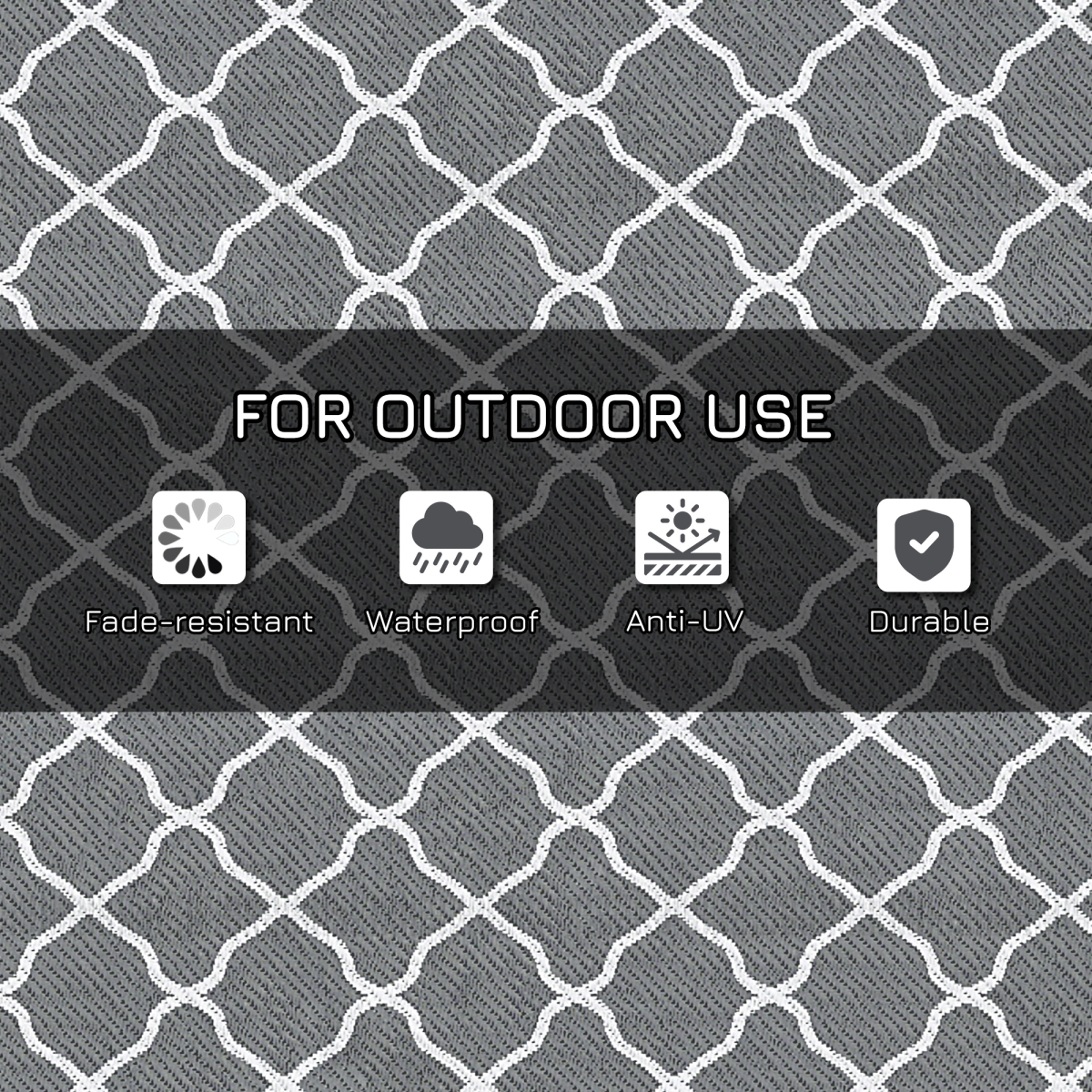 Reversible Outdoor Rug W/ Carry Bag for RV Camping Beach, 182 x 274 cm, Grey