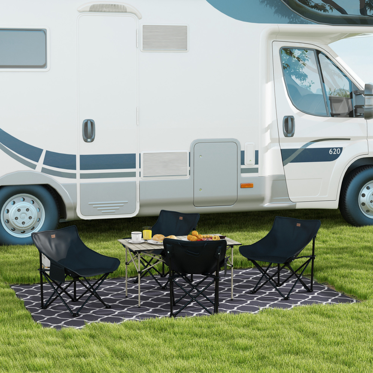 Reversible Outdoor Rug W/ Carry Bag for RV Camping Beach, 182 x 274 cm, Grey