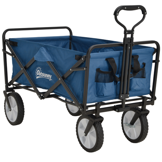 Pull Along Cart Folding Cargo Wagon Trailer Trolley For Beach Garden w/ Handle